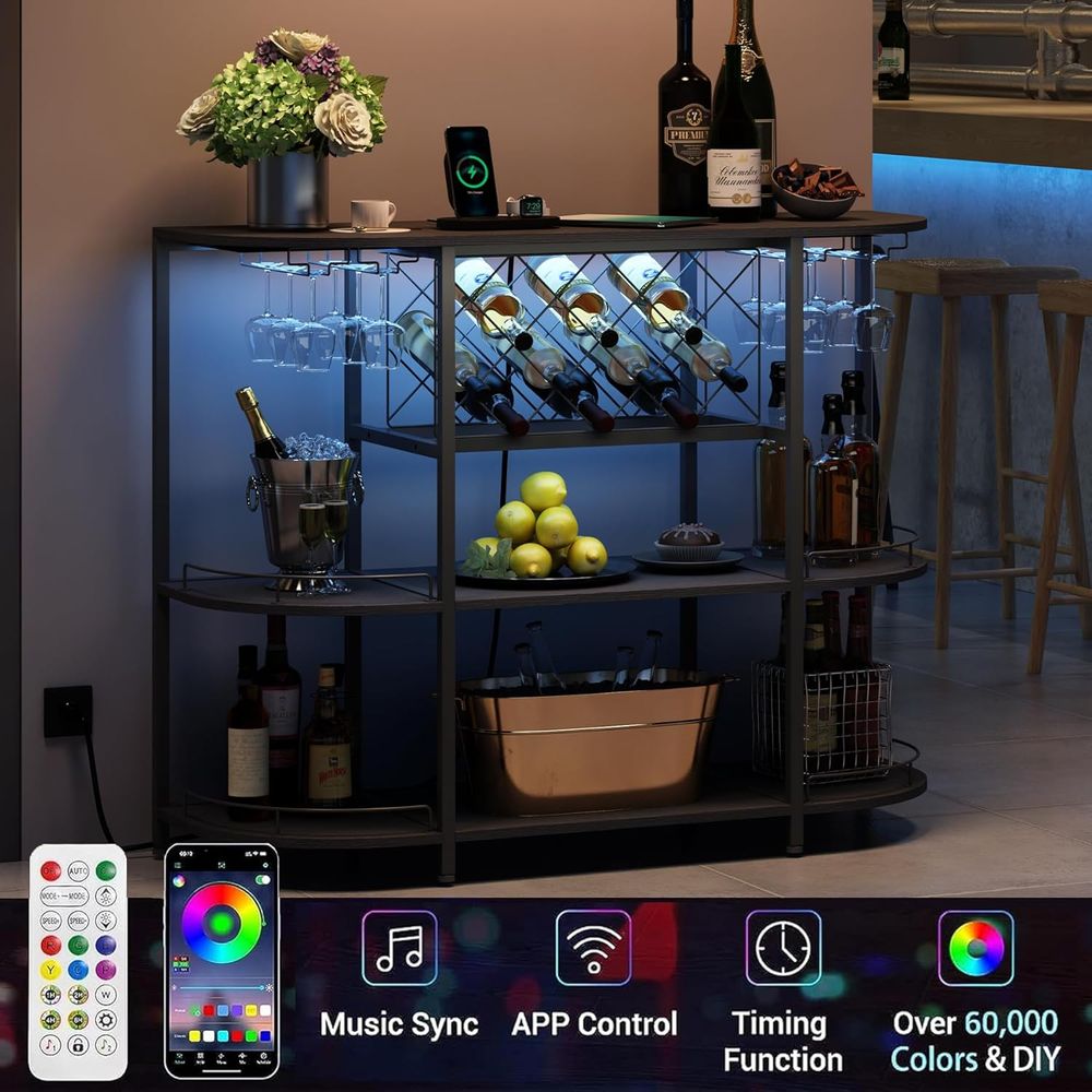 블랙 3단 커피 테이블 (와인랙, 전원 소켓, LED  - Wine & Beer Unlimited Spirits 리뷰 및 가격