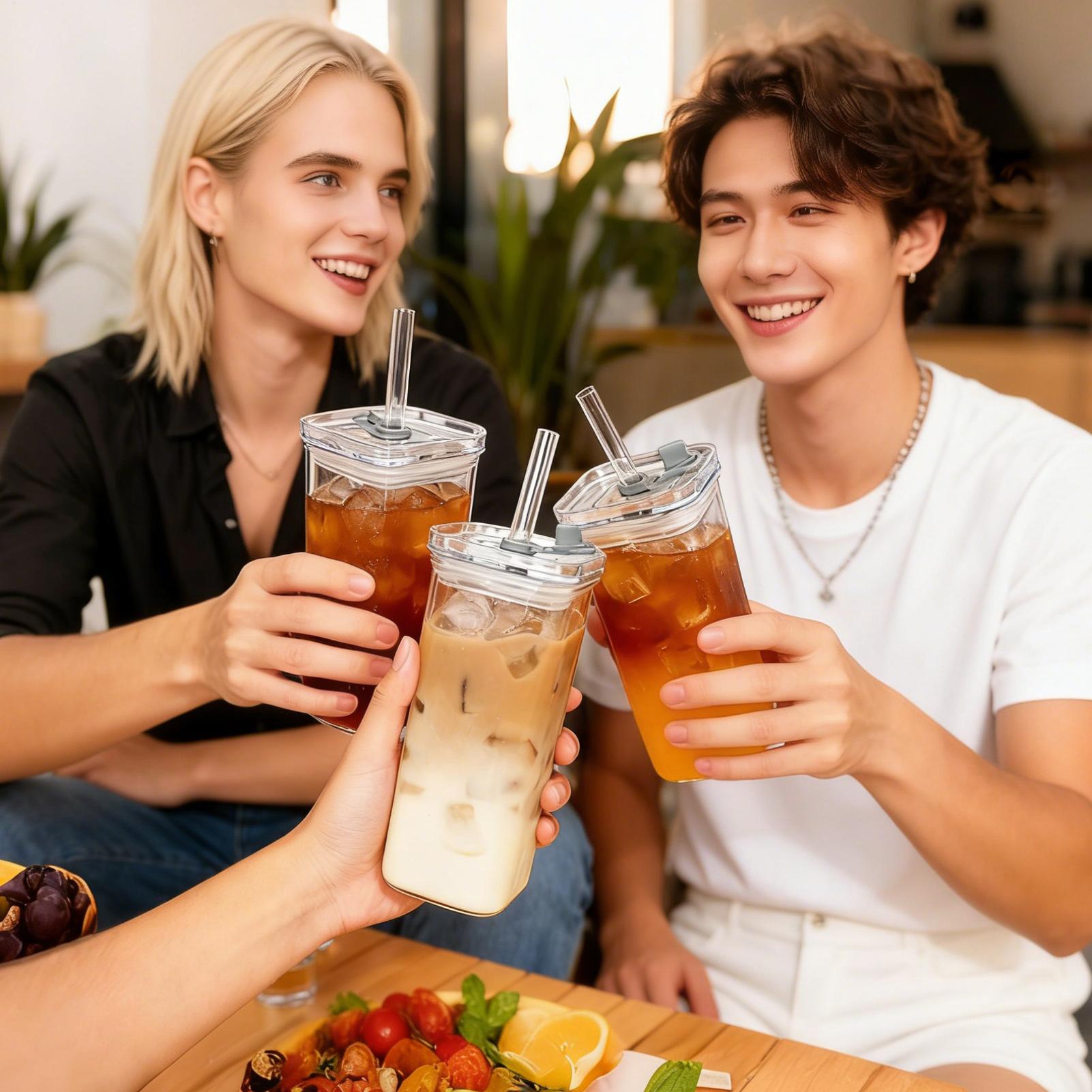 뚜껑이 있는 투명한 유리잔, 흘림 방지 사각 유리잔,  - Wine Beer Coffee Drink 리뷰 및 가격