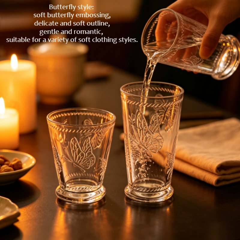 나비 무늬가 새겨진 투명 유리컵, 레트로풍 앤틱 음료컵 - Wine Beer Coffee Drink 리뷰 및 가격